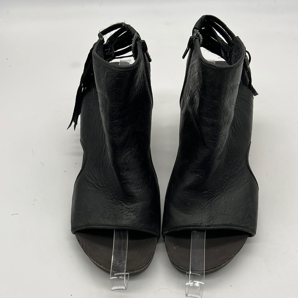 OTOT Black Leather Booties with Wedge Heel and Peep Toe size 11